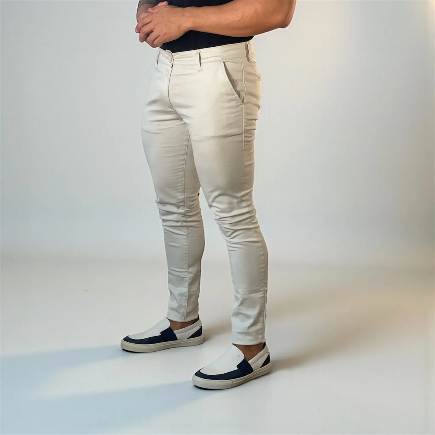Calça Chino Masculina Milano Slim Gelo - D’Grife