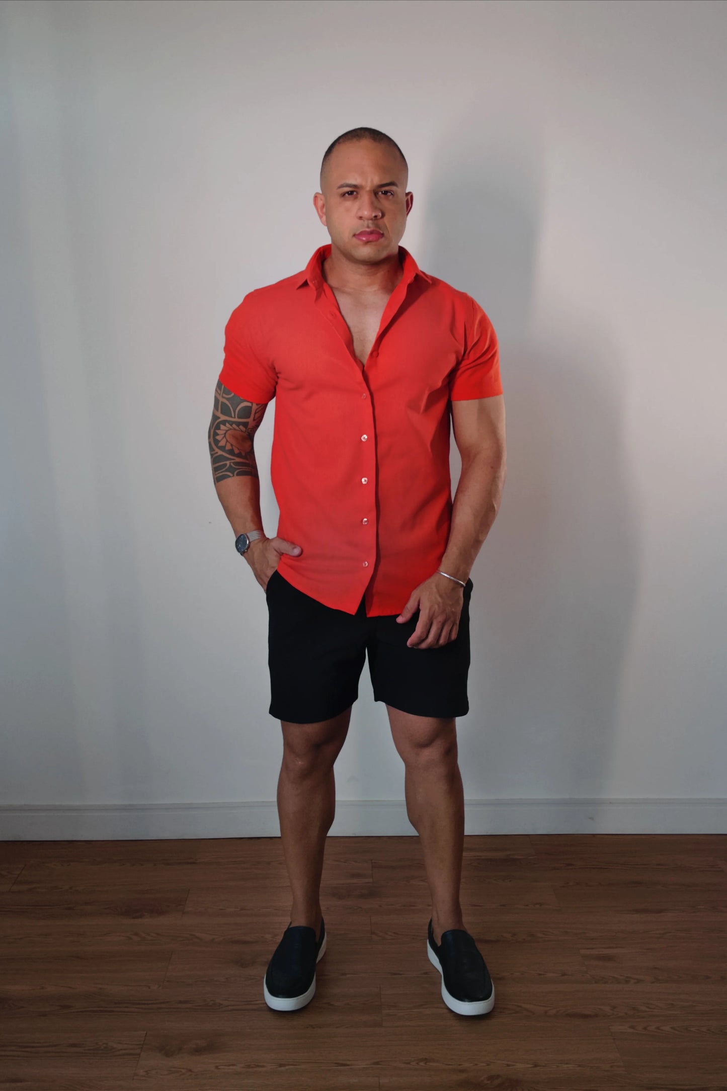 Camisa Manga Curta de Linho Essenza Riviera Coral Slim Fit