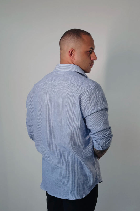 Camisa de Linho Manga Longa Essenza Santorini Listrada Slim Fit