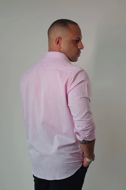 Camisa de Linho Manga Longa Essenza Santorini Rosa Bebê Slim Fit