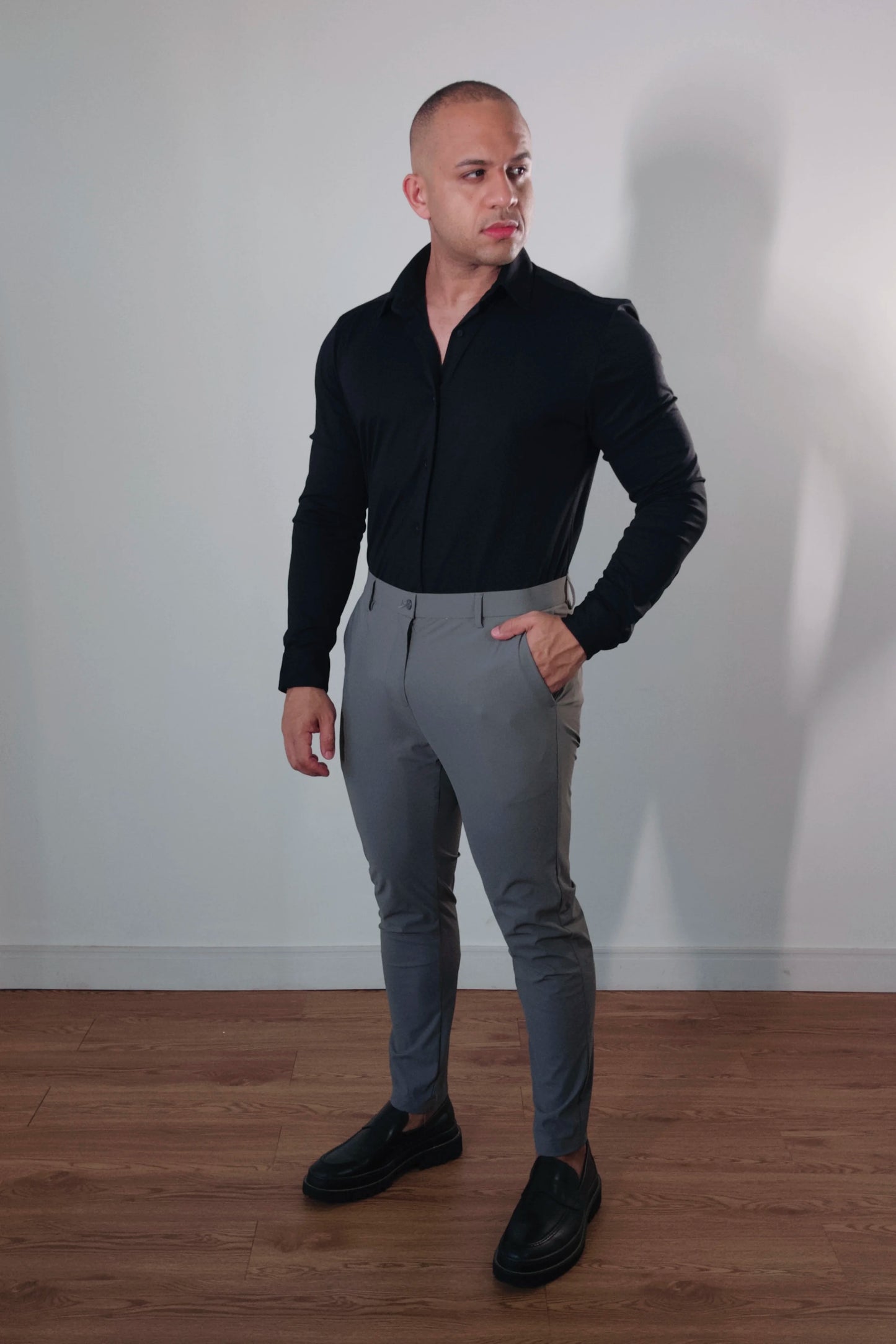 Camisa Masculina Travel Pack Preta Slim Fit Premium