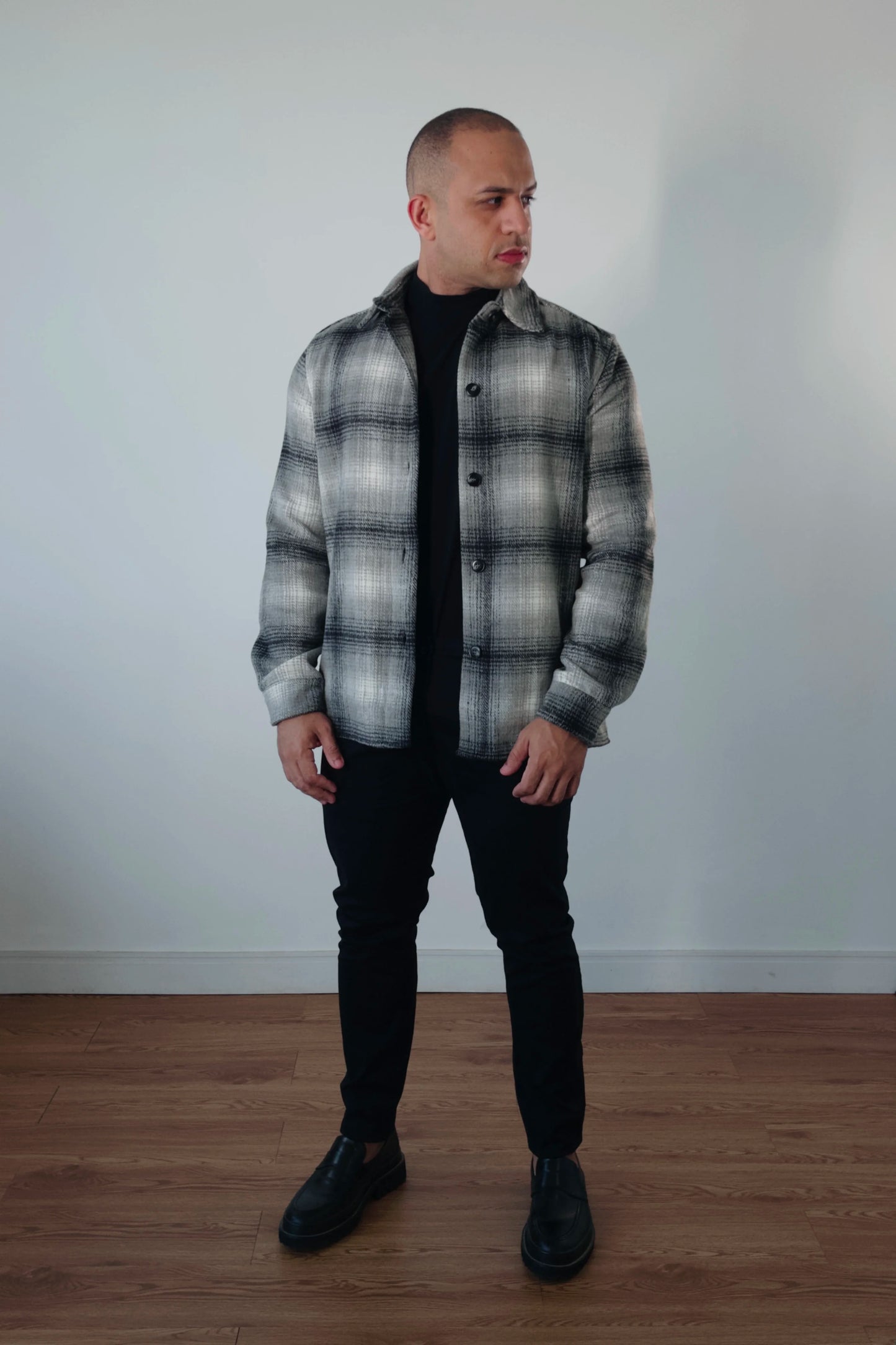 Jaqueta Overshirt Masculina Xadrez Cinza Premium D’Grife