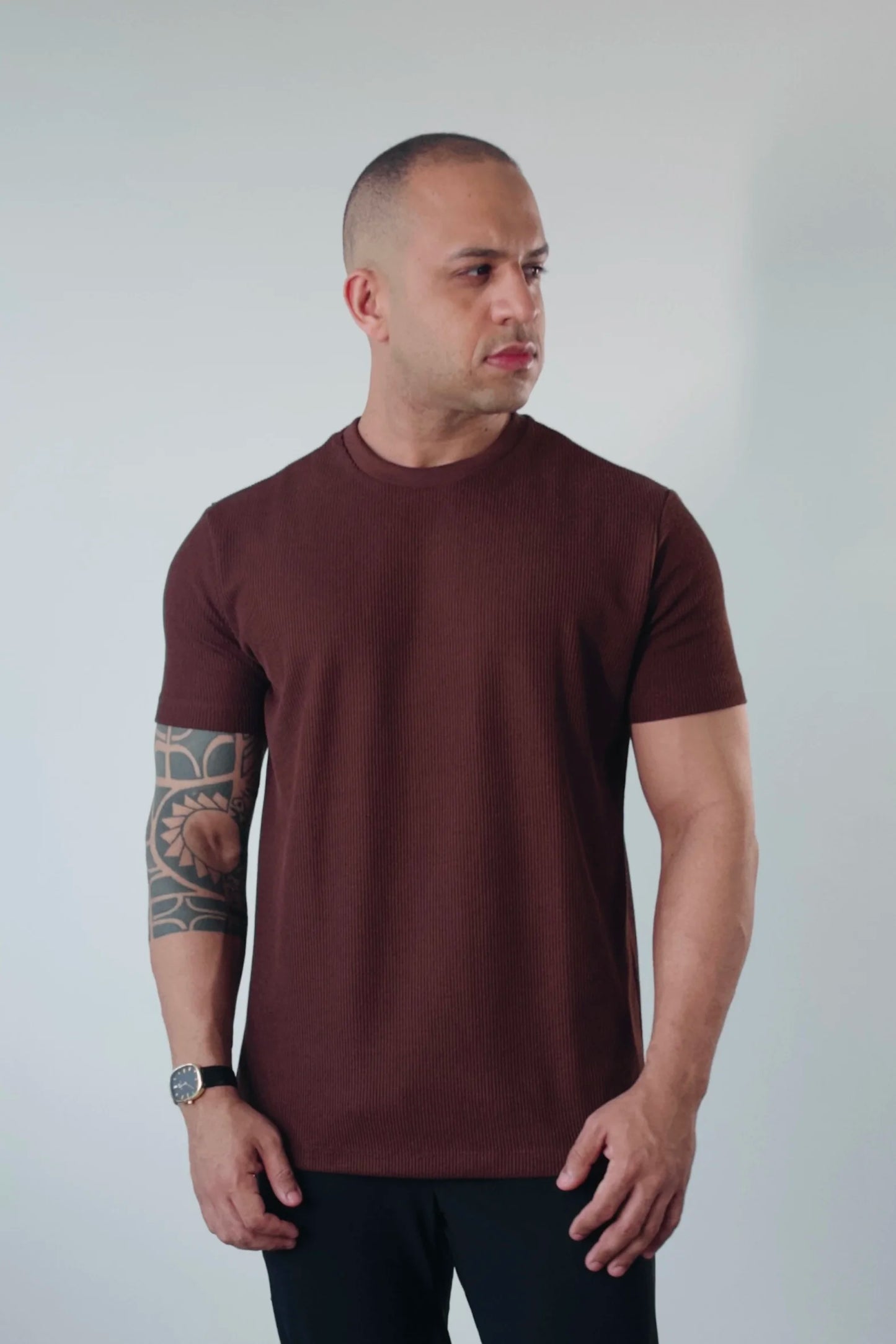 Camiseta Masculina Premium Tricot Canelado Marrom D’Grife