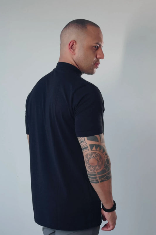 Camiseta Gola Alta Masculina Premium Egipcio Flex Preta