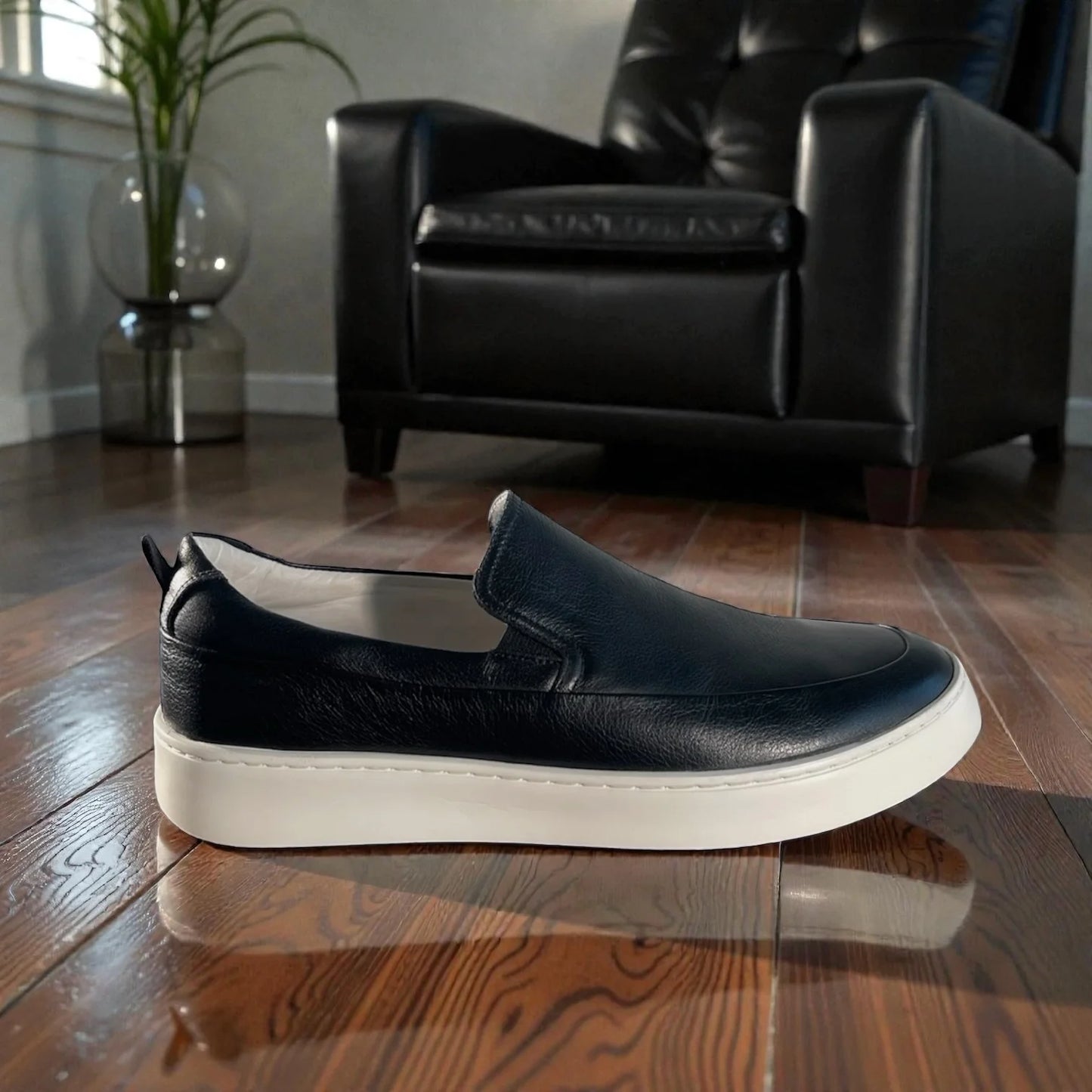 Sapato Iate Masculino Milano Nero em Couro Cabernet