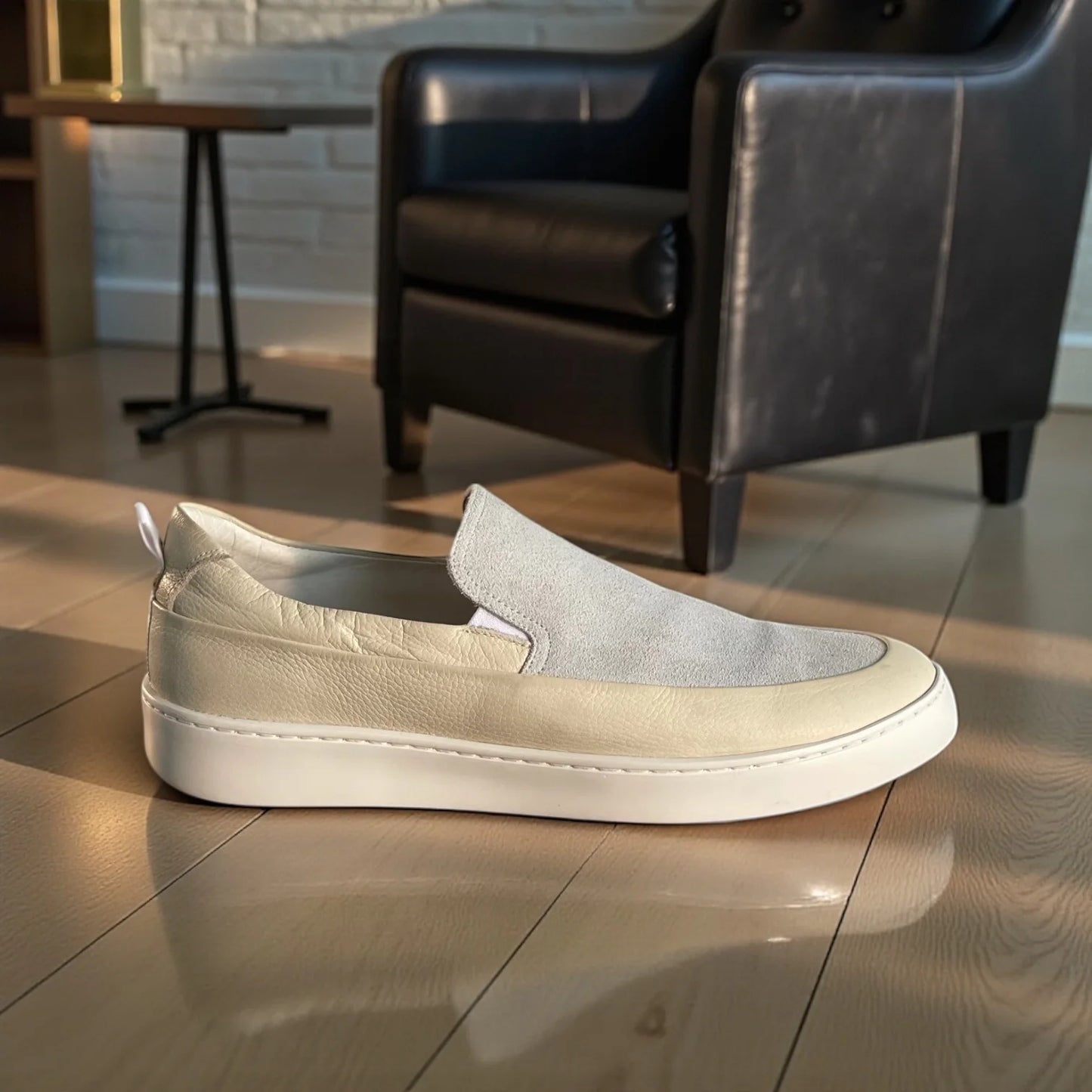 Sapato Iate Masculino Milano Avorio Couro & Camurça Argentina Off-White