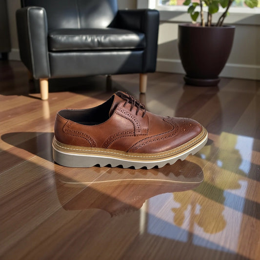 Sapato Brogue Masculino Vercelli Whisky em Couro Nobre