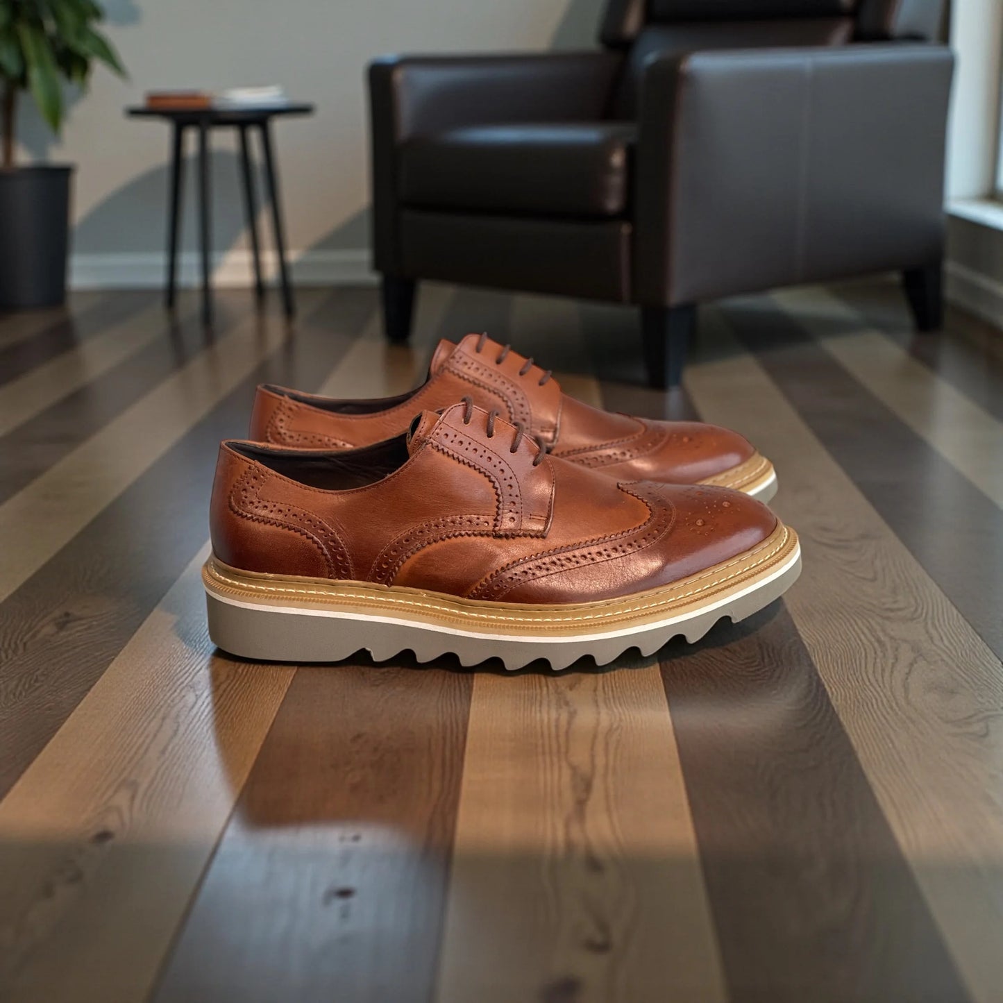 Sapato Brogue Masculino Vercelli Whisky em Couro Nobre