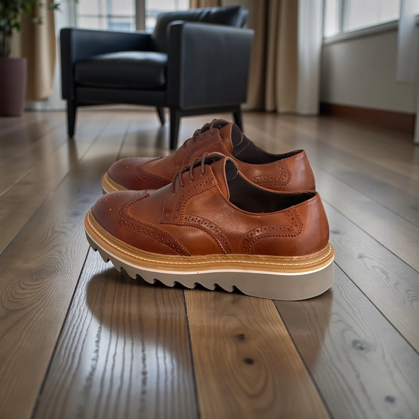 Sapato Brogue Masculino Vercelli Whisky em Couro Nobre