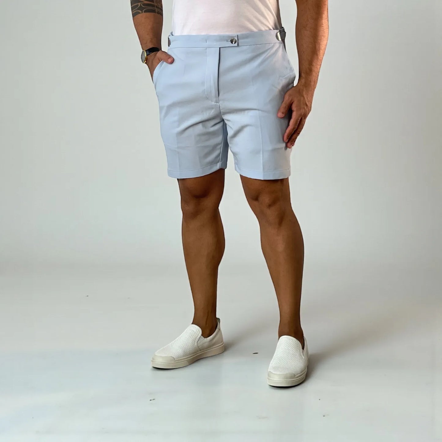 Bermuda Alfaiataria Masculina Azul Claro Essenza Azzurro Premium