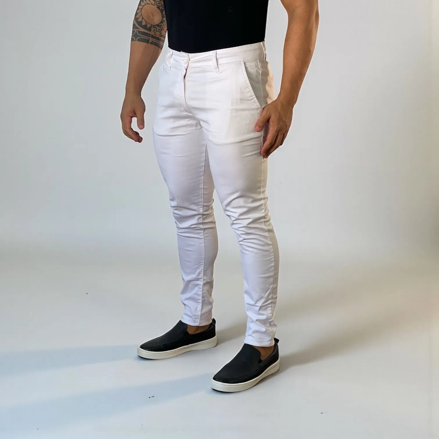 Calça Chino Masculina Milano Slim Branca - D’Grife