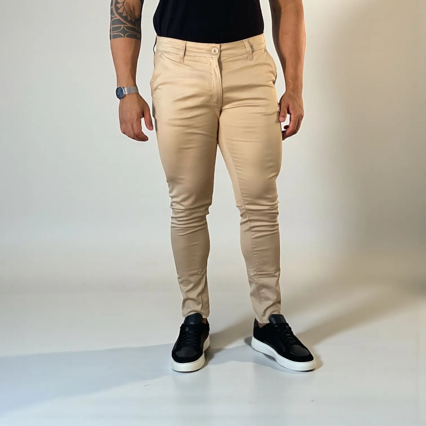 Calça Chino Masculina Milano Slim Bege - D’Grife