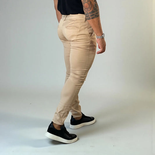Calça Chino Masculina Milano Slim Bege - D’Grife
