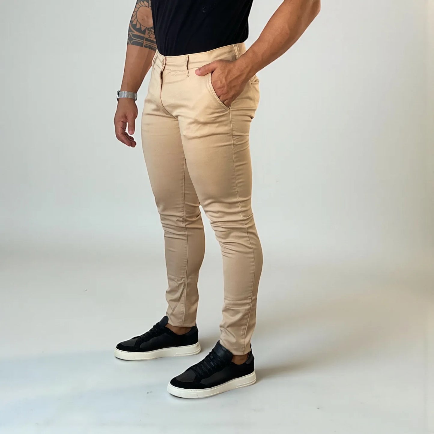 Calça Chino Masculina Milano Slim Bege - D’Grife