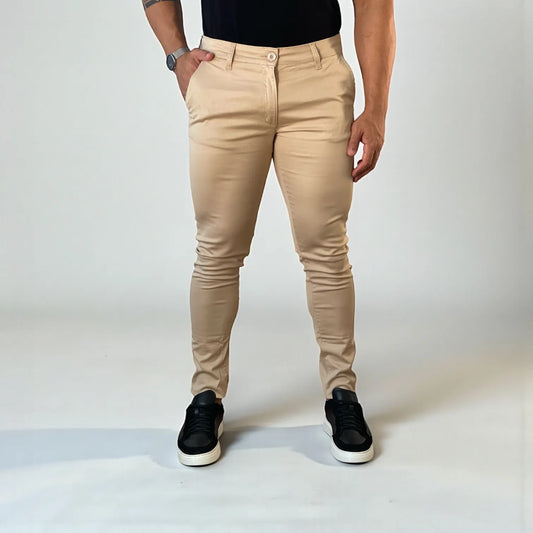 Calça Chino Masculina Milano Slim Bege - D’Grife