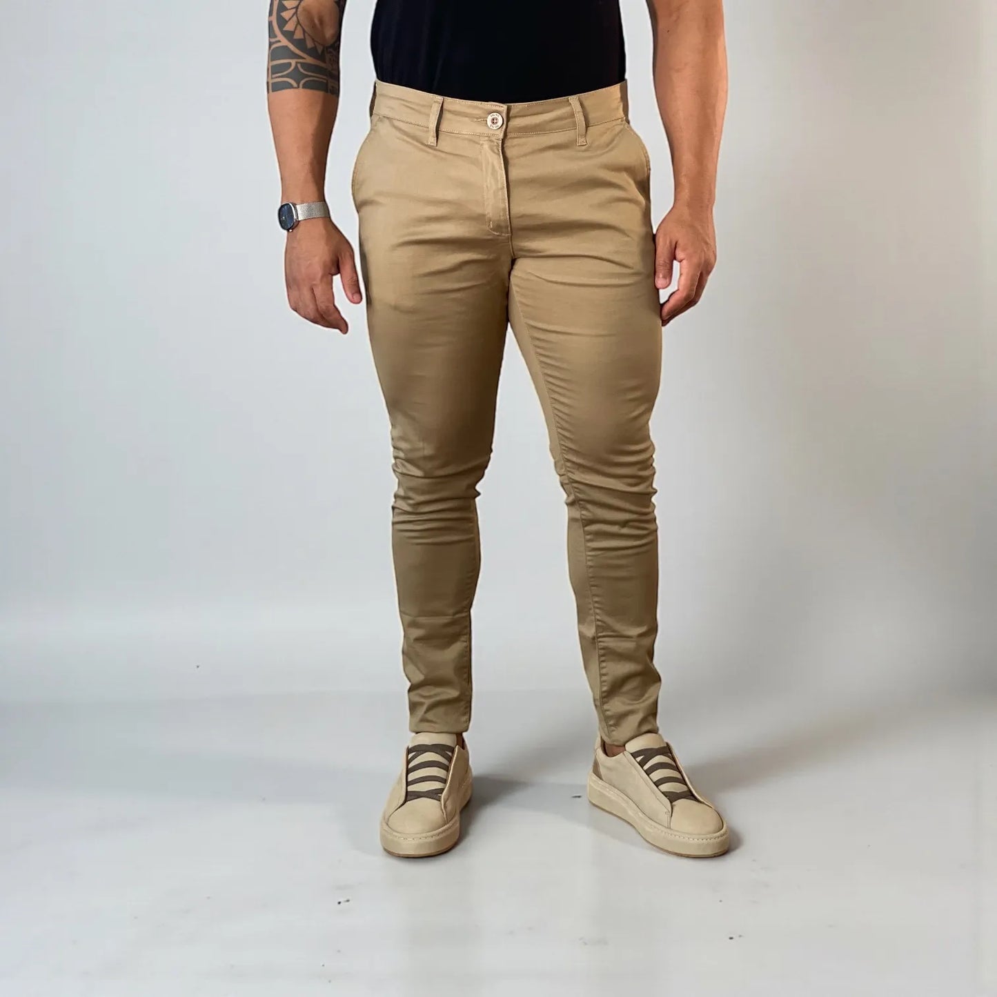 Calça Chino Masculina Milano Slim Camurça - D’Grife