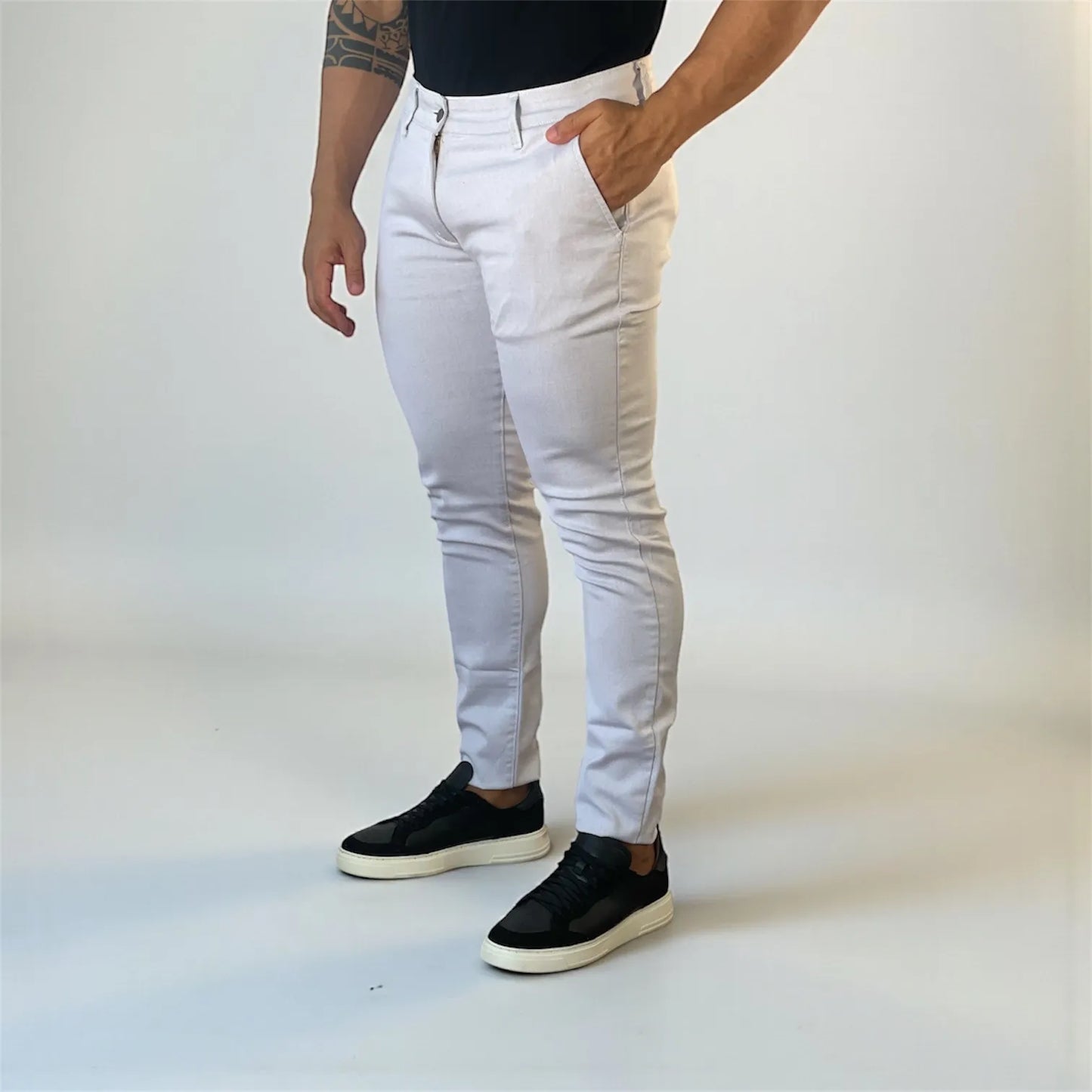 Calça Chino Masculina Milano Slim Cinza Mescla - D’Grife