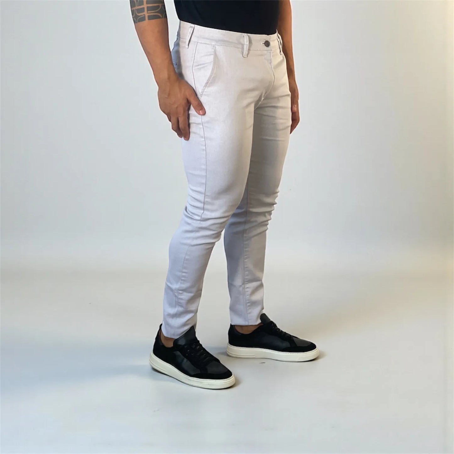 Calça Chino Masculina Milano Slim Cinza Mescla - D’Grife