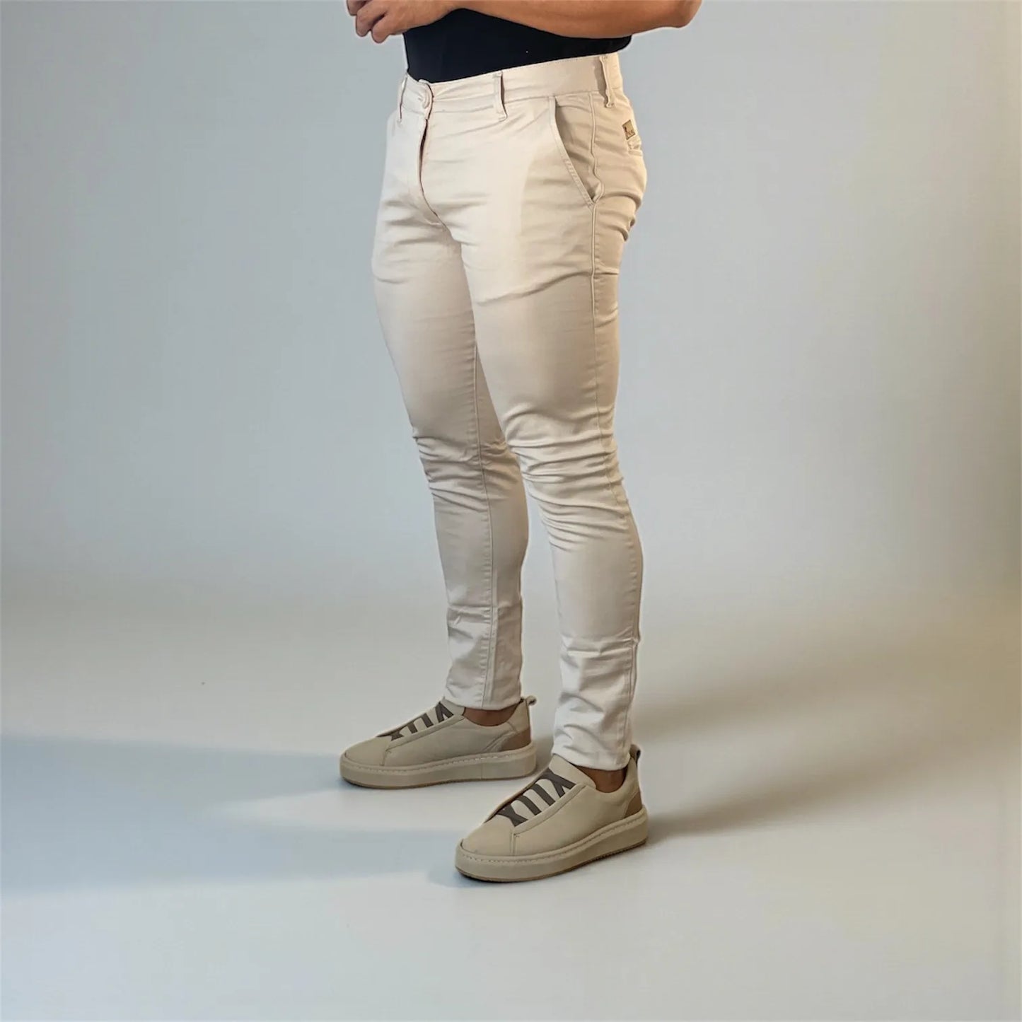 Calça Chino Masculina Milano Slim Areia - D’Grife
