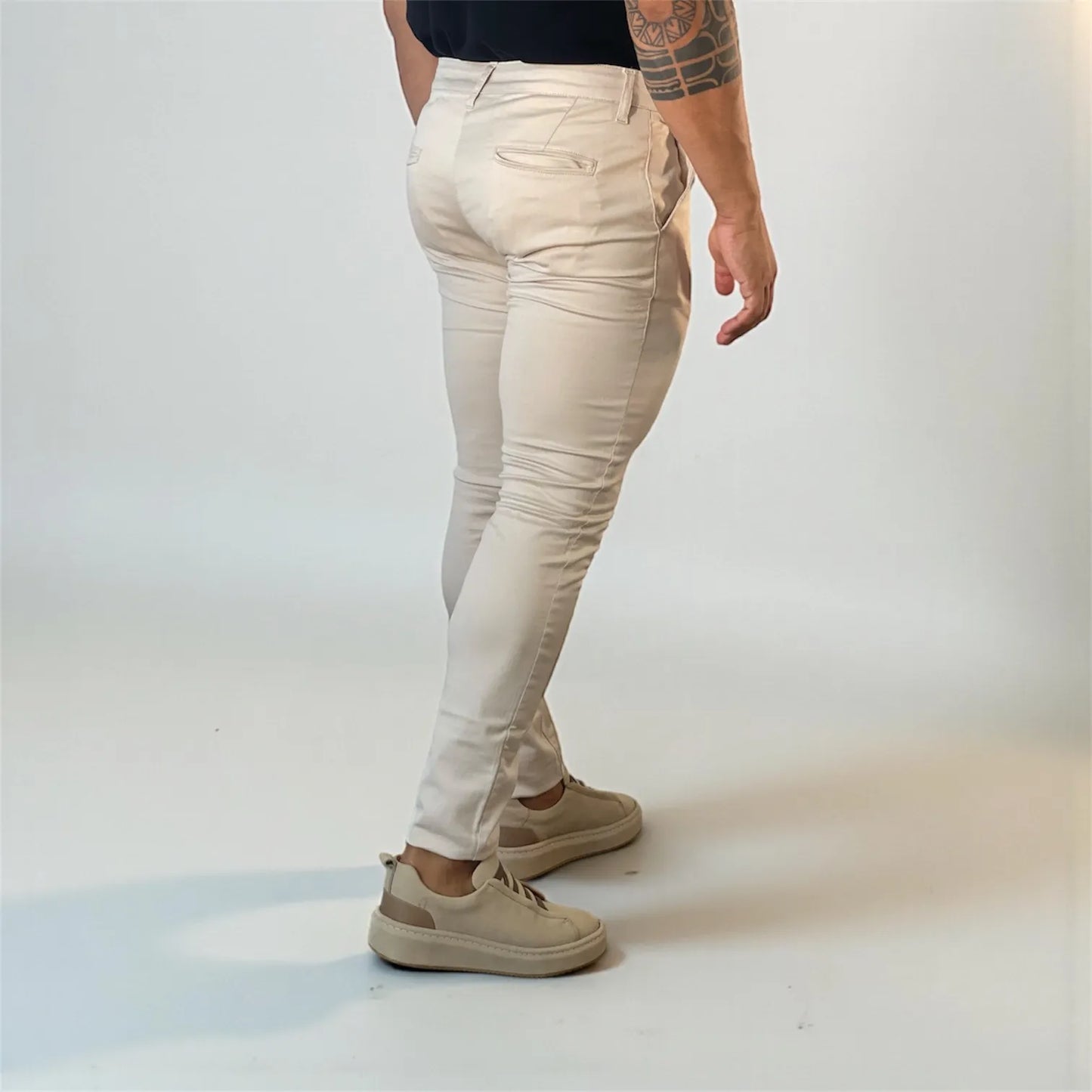 Calça Chino Masculina Milano Slim Areia - D’Grife