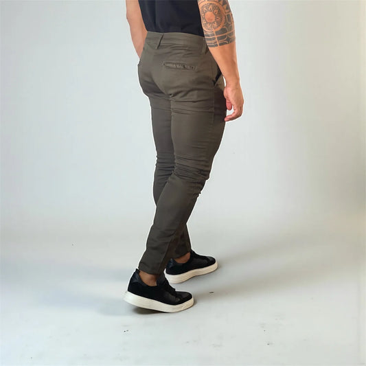 Calça Chino Masculina Milano Slim Verde Militar - D’Grife