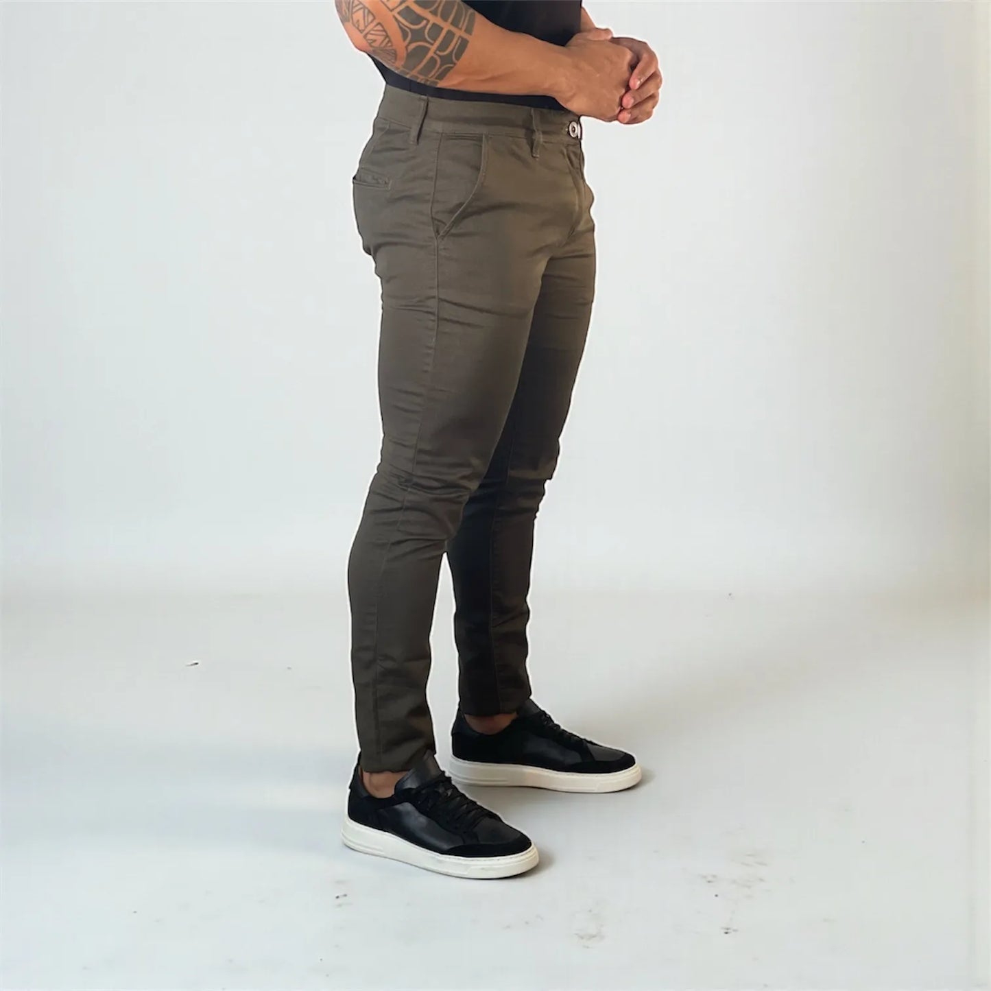 Calça Chino Masculina Milano Slim Verde Militar - D’Grife