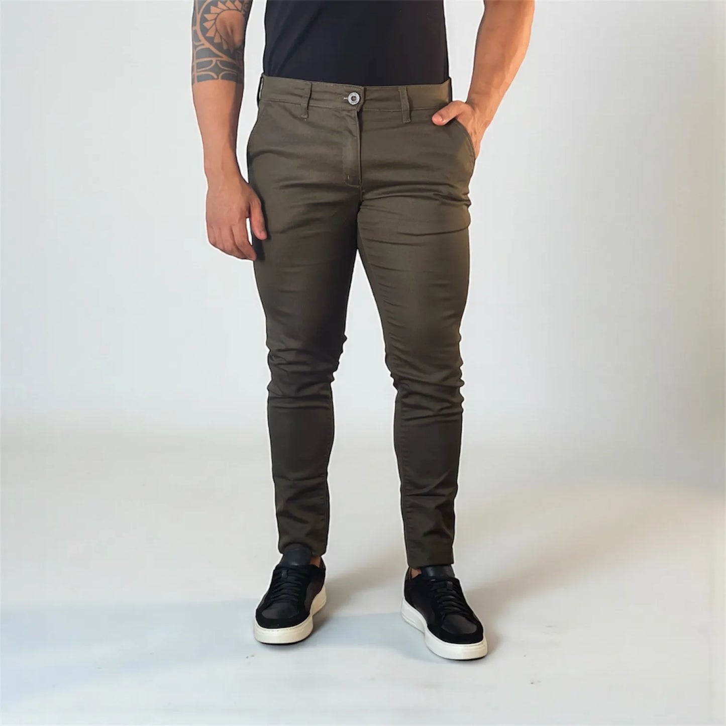 Calça Chino Masculina Milano Slim Verde Militar - D’Grife