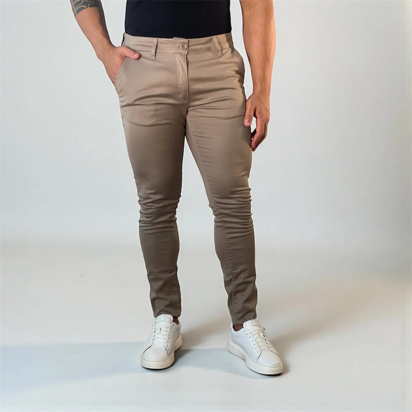 Calça Chino Masculina Milano Slim Khaki - D’Grife