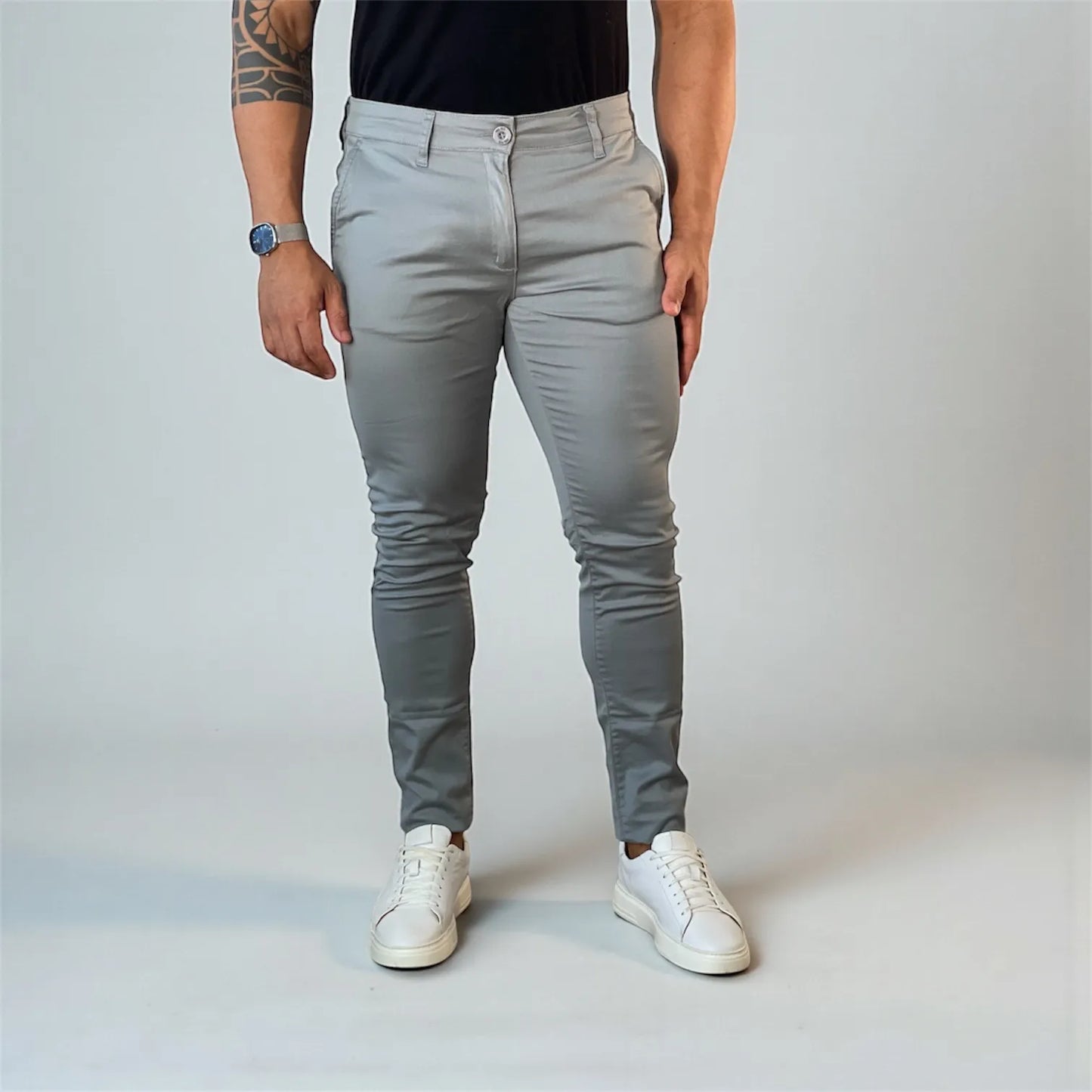 Calça Chino Masculina Milano Slim Cinza Brisk - D’Grife