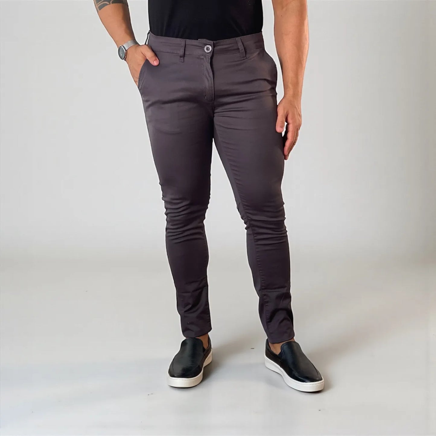 Calça Chino Masculina Milano Slim Cinza Chumbo  - D’Grife