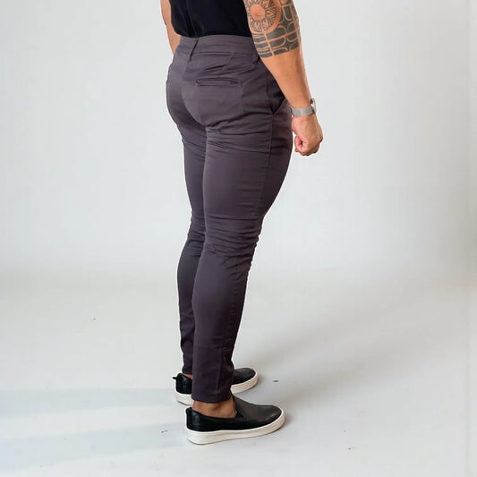 Calça Chino Masculina Milano Slim Cinza Chumbo  - D’Grife