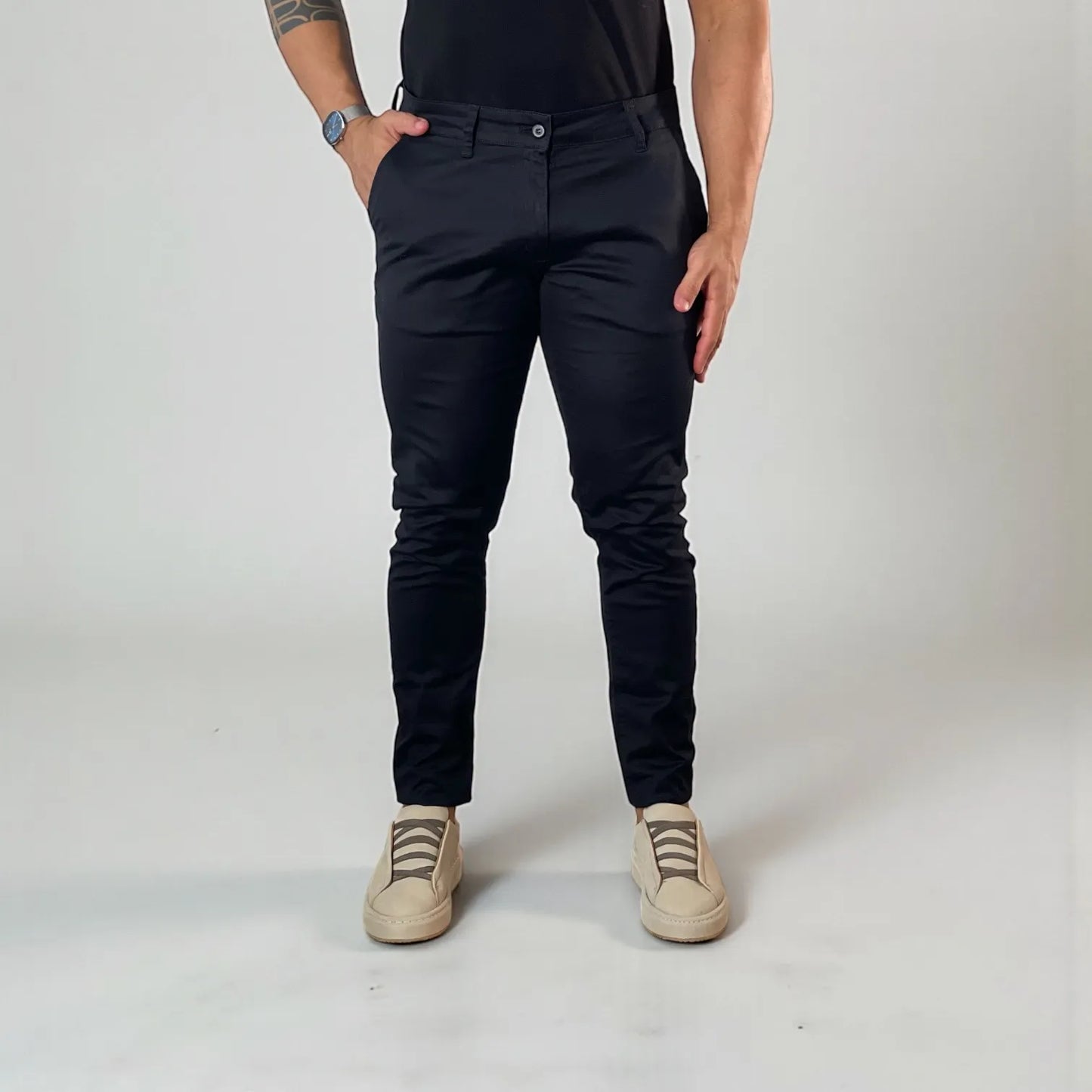 Calça Chino Masculina Milano Slim Preta  - D’Grife