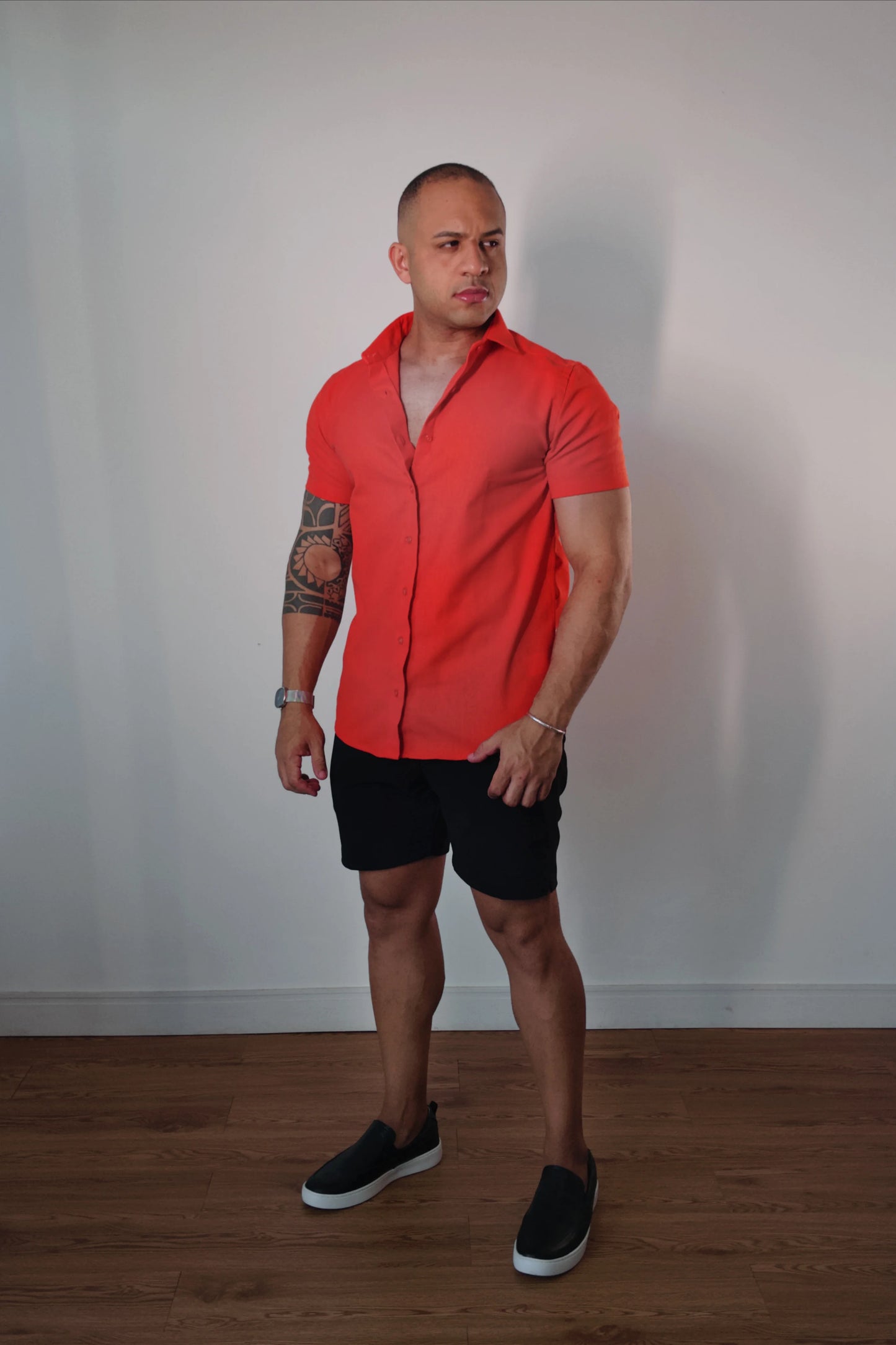 Camisa Manga Curta de Linho Essenza Riviera Coral Slim Fit