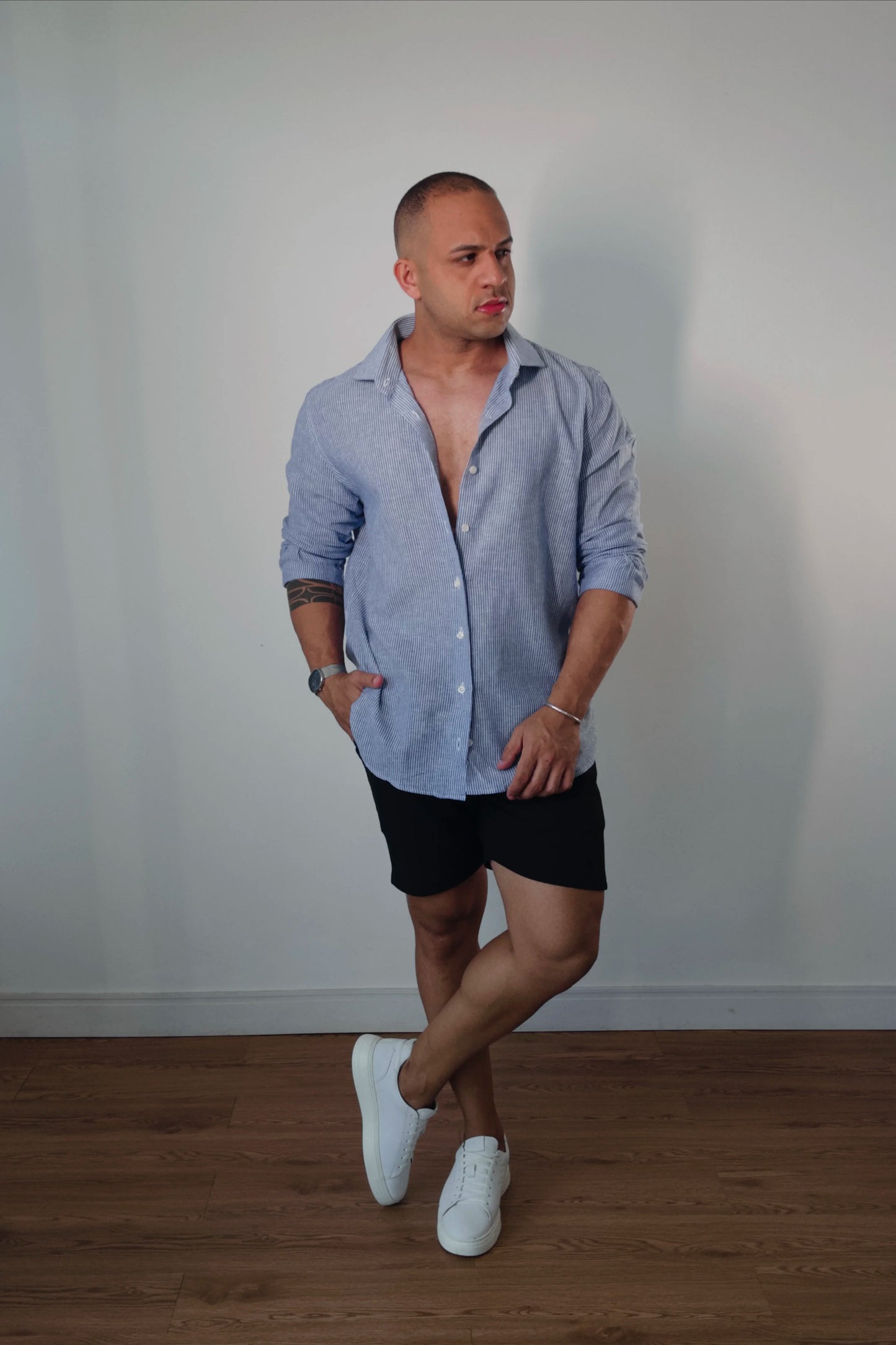 Camisa de Linho Manga Longa Essenza Santorini Listrada Slim Fit