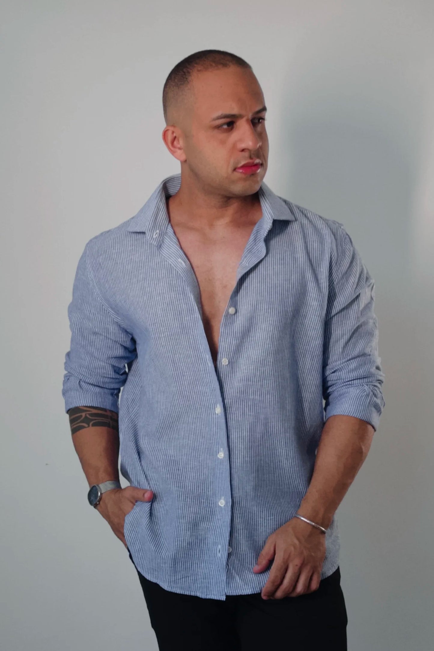 Camisa de Linho Manga Longa Essenza Santorini Listrada Slim Fit