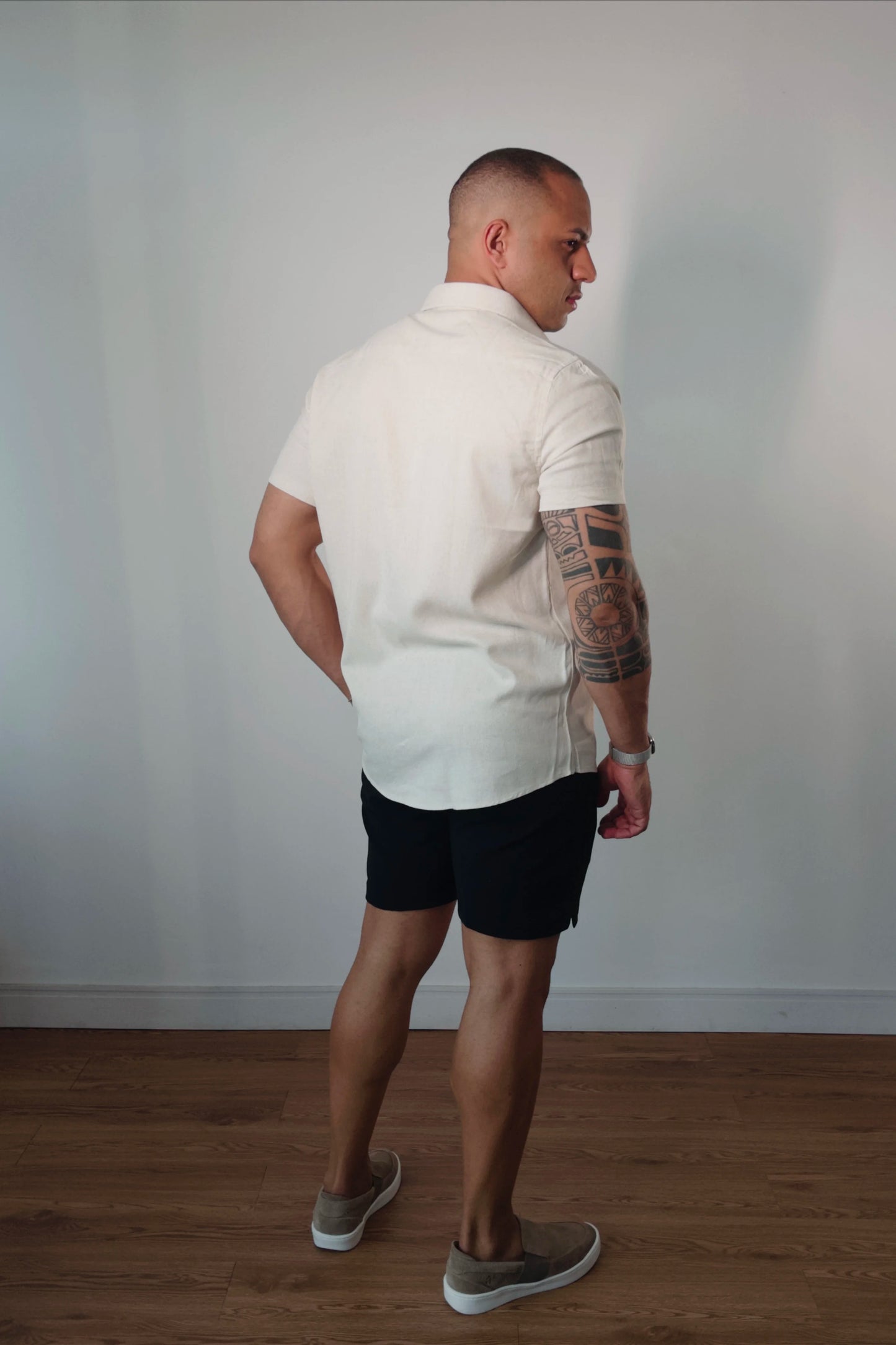 Camisa Manga Curta de Linho Essenza Riviera Bege Natural Slim Fit