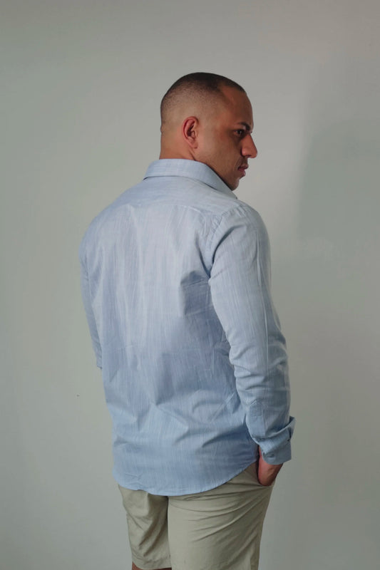 Camisa de Linho Manga Longa Essenza Santorini Azul Bebê Slim Fit