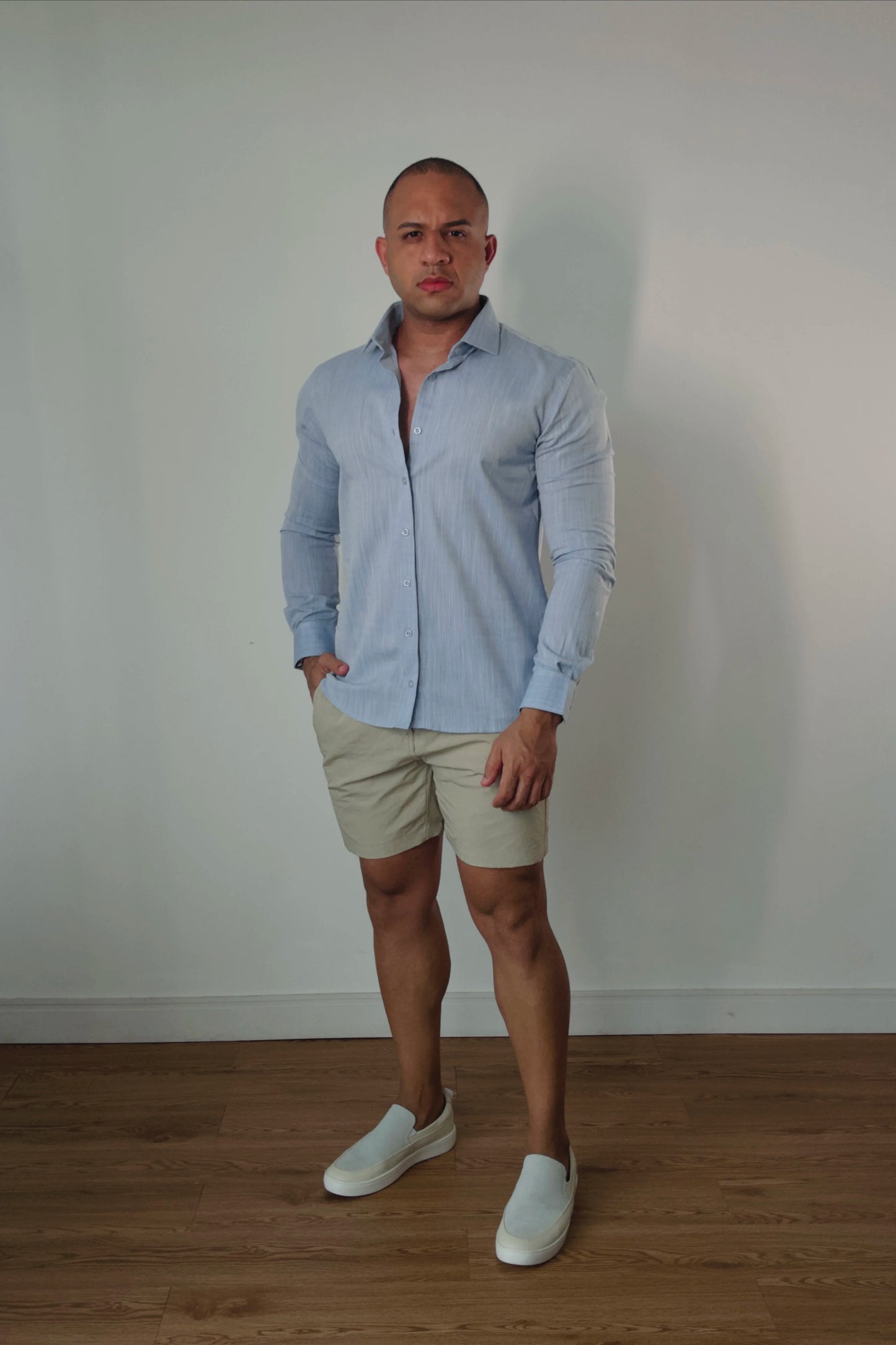 Camisa de Linho Manga Longa Essenza Santorini Azul Bebê Slim Fit