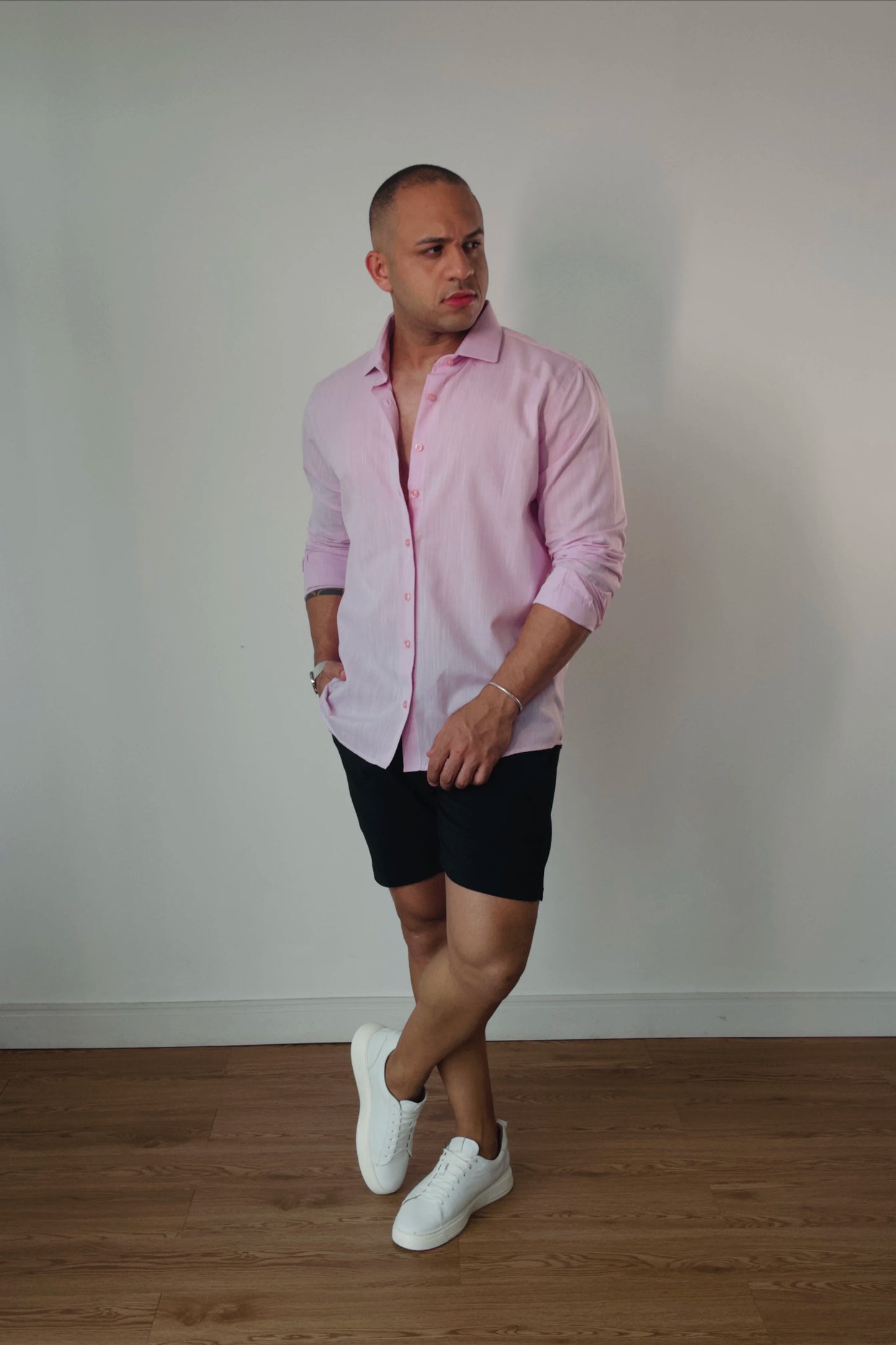 Camisa de Linho Manga Longa Essenza Santorini Rosa Bebê Slim Fit
