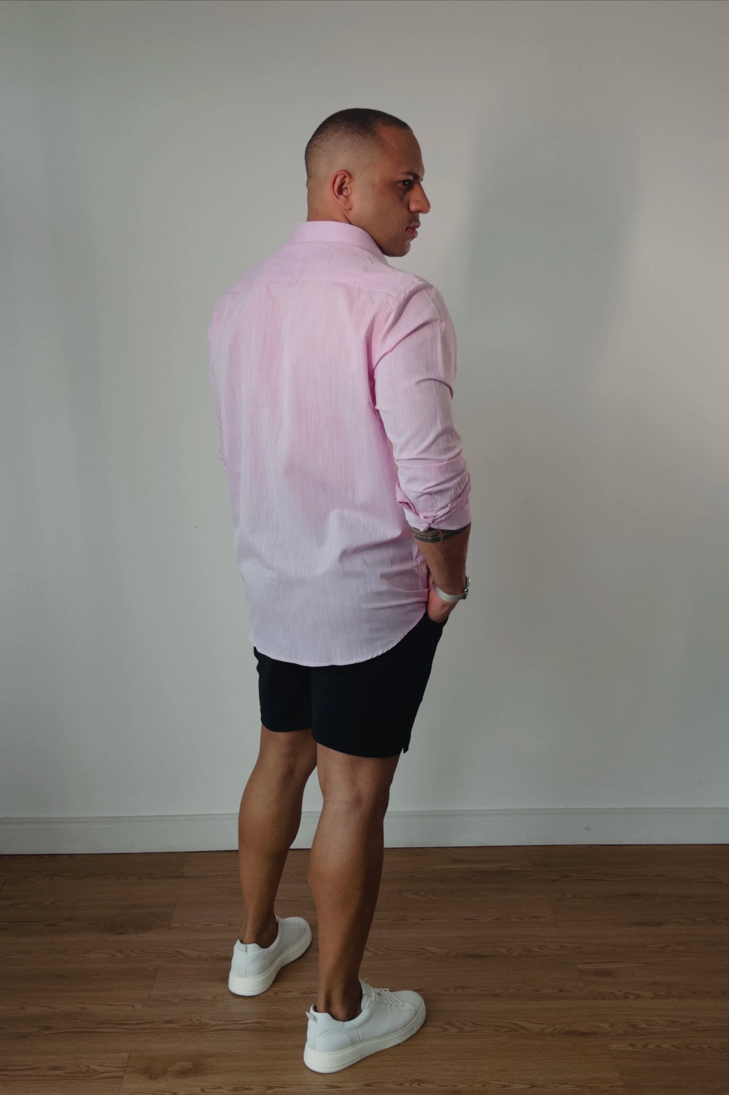 Camisa de Linho Manga Longa Essenza Santorini Rosa Bebê Slim Fit