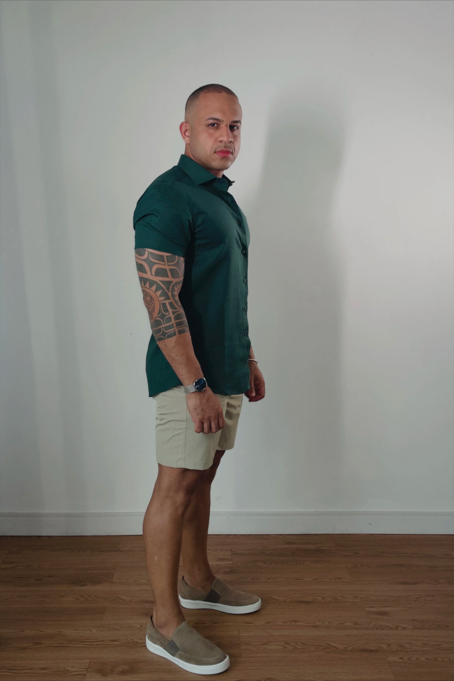 Camisa Manga Curta de Linho Essenza Riviera  Verde Floresta Slim Fit