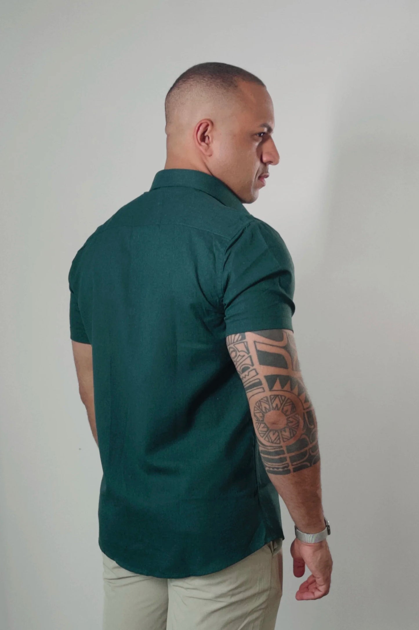 Camisa Manga Curta de Linho Essenza Riviera  Verde Floresta Slim Fit