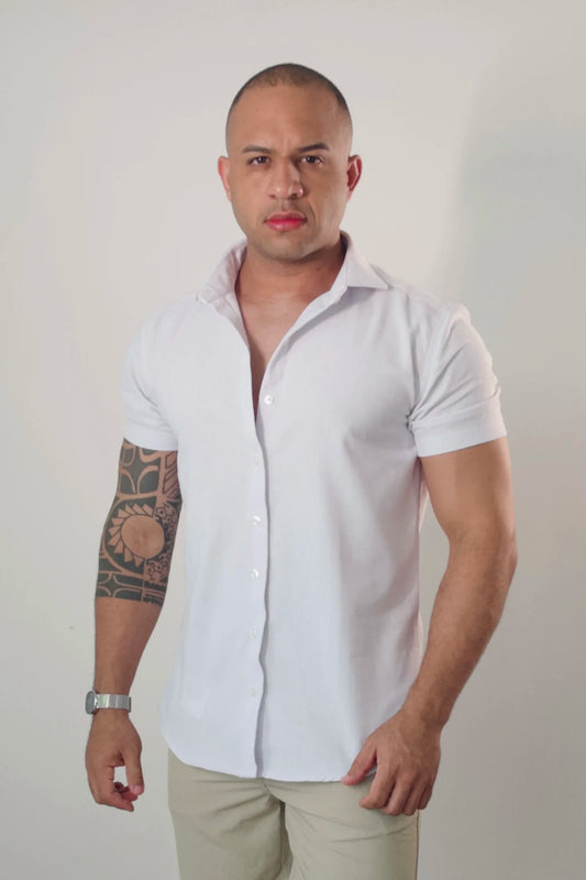 Camisa Manga Curta de Linho Essenza Riviera Branca Slim Fit