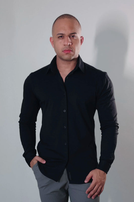 Camisa Masculina Travel Pack Preta Slim Fit Premium