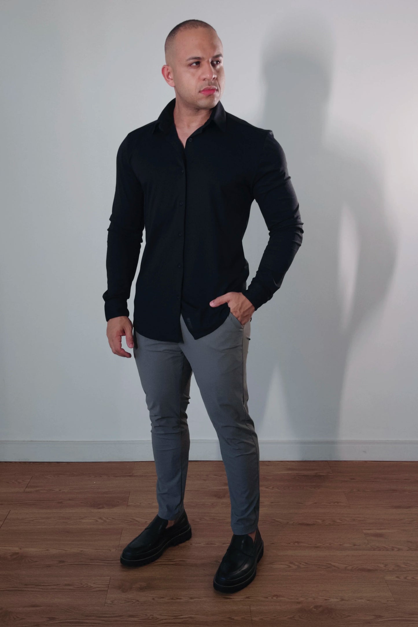 Camisa Masculina Travel Pack Preta Slim Fit Premium