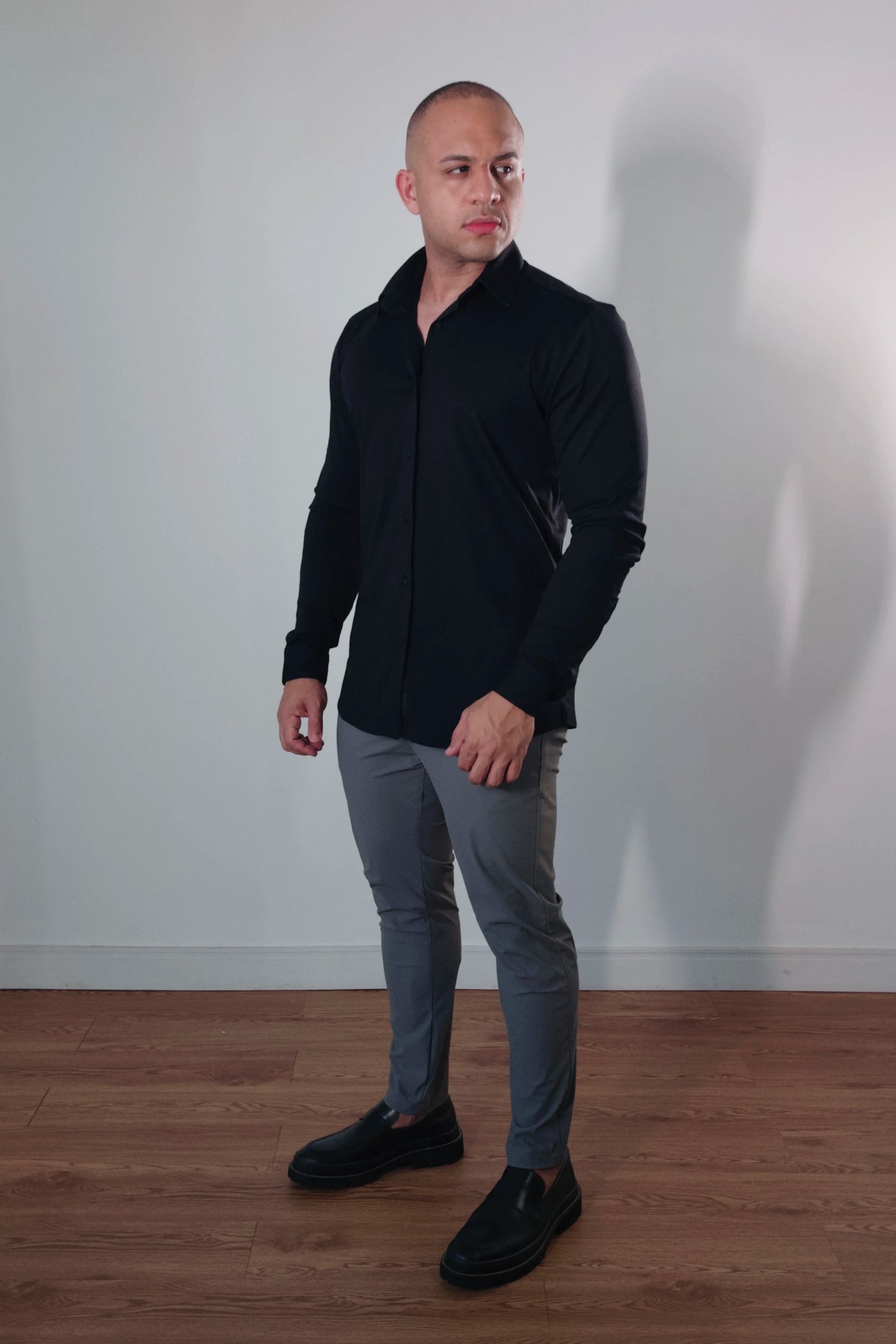 Camisa Masculina Travel Pack Preta Slim Fit Premium