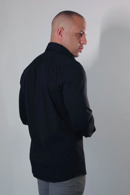 Camisa Masculina Travel Pack Preta Slim Fit Premium