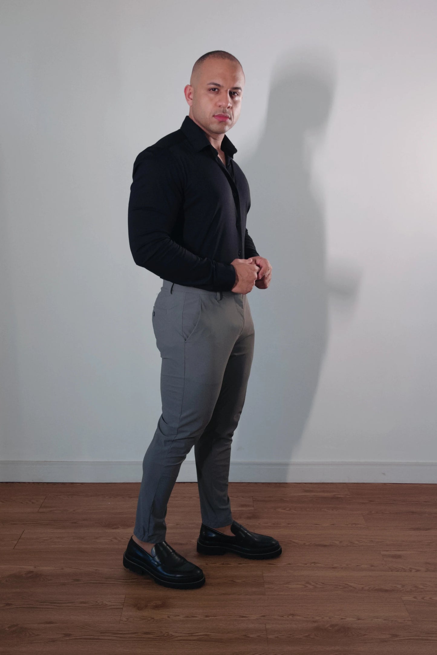 Camisa Masculina Travel Pack Preta Slim Fit Premium