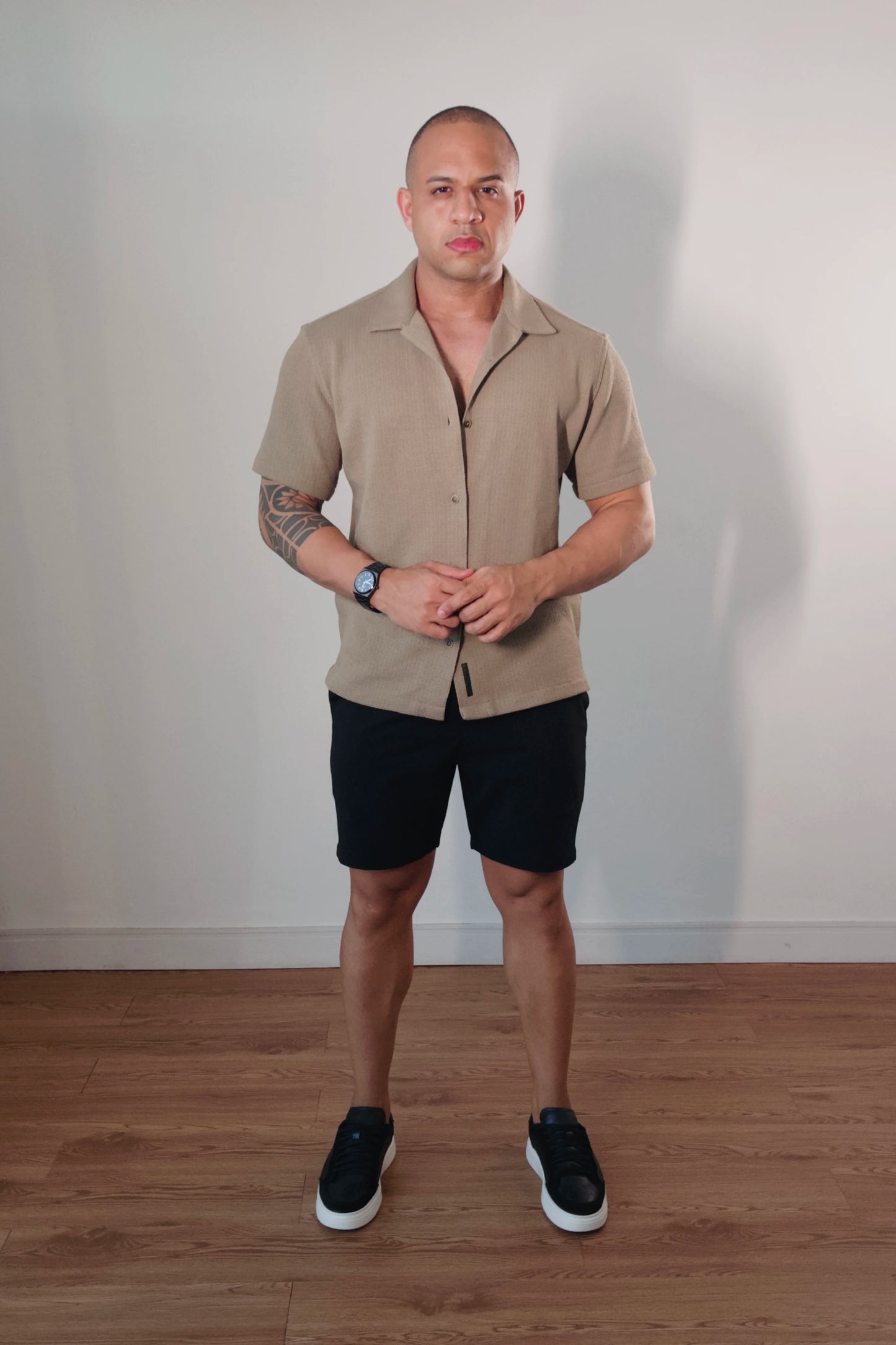 Camisa Oversized Masculina Tricot Gola Cubana Khaki D’Grife