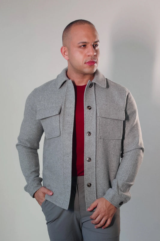 Jaqueta Overshirt Masculina Cinza Mescla Premium D’Grife